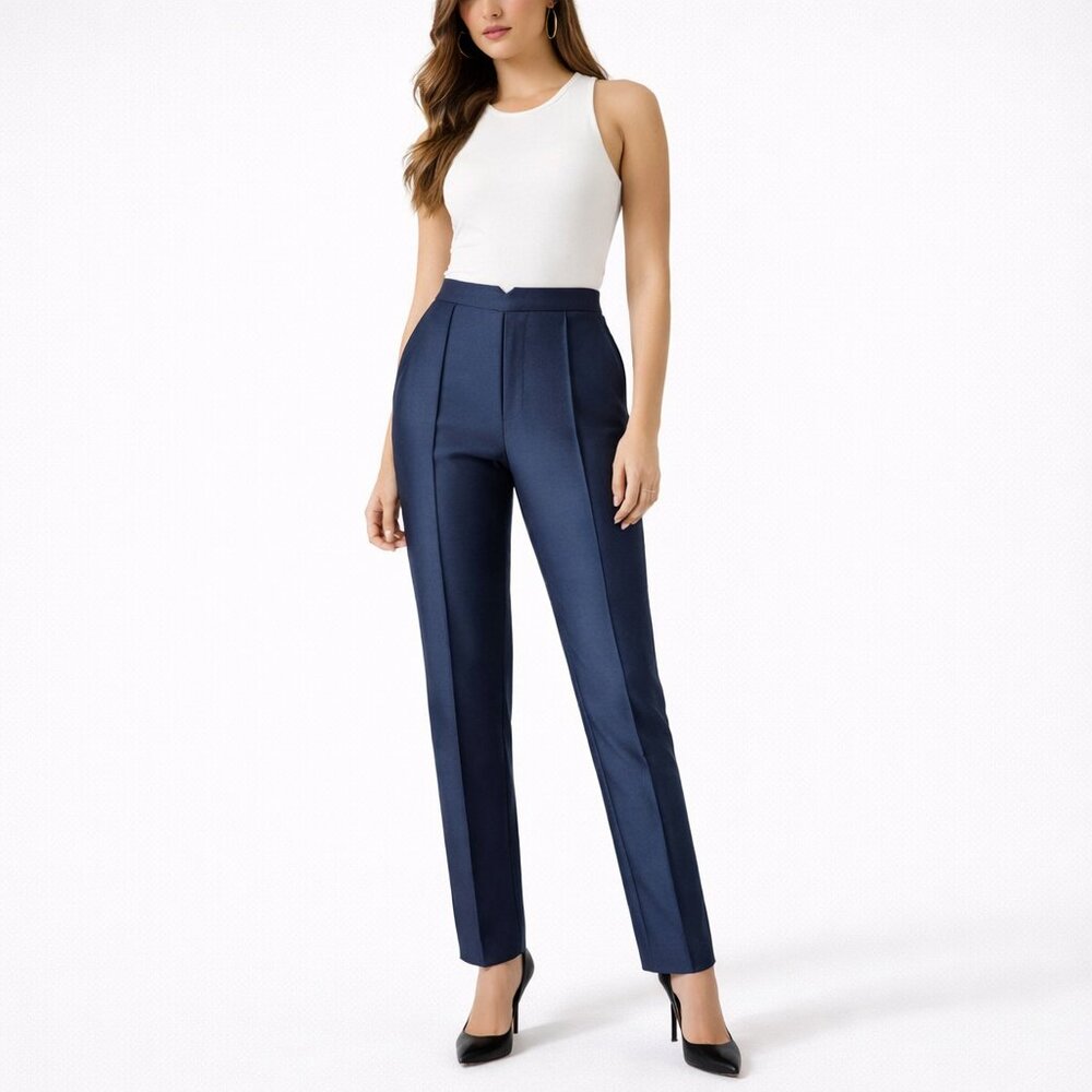 High-Rise Straight Leg Navy Dress Pants